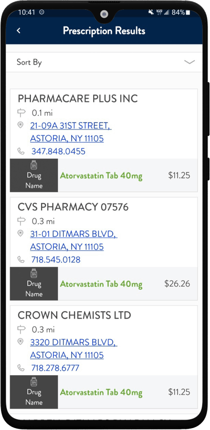 Prescription Results screenshot