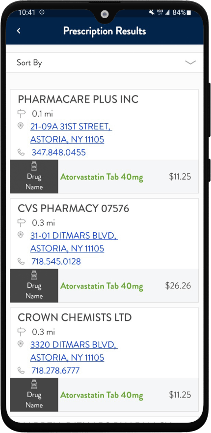 Prescription Results screenshot Prescription Results screenshot